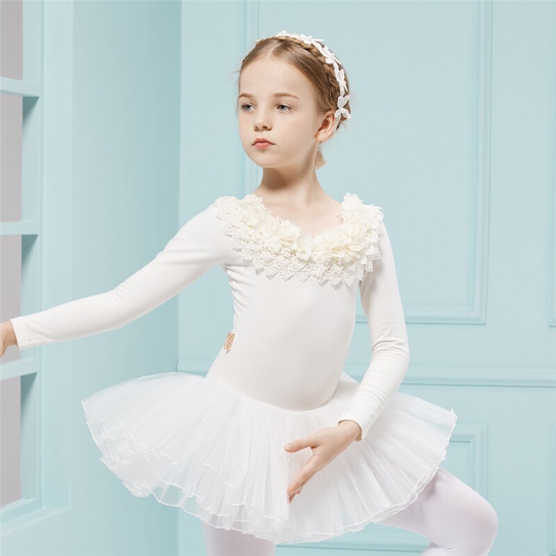 Gekämmte Baumwolle Ballett Kleid Ballettröckchen Ballett Danse für Mädchen freundlicher freundlicher Lange Ärmel Tüll tanzen
