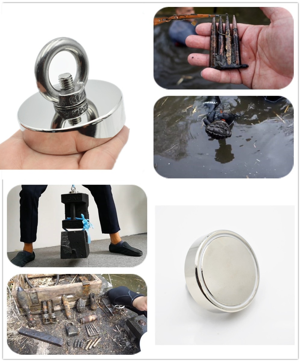 D60mm strong powerful round neodymium Magnet hook salvage magnet sea Fishing equipments Holder Pulling Mounting Pot with ring