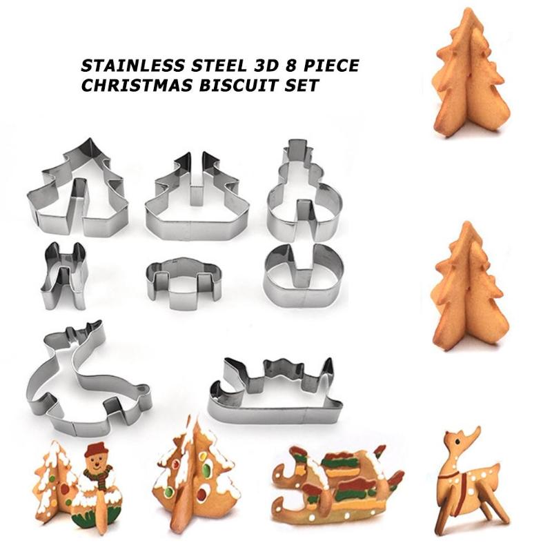 4-26pcs Stainless Steel Cookie Cutter Set Biscuit Cookie Mold Christmas Pastry Cutters Slicers kitchen Baking Tools: 8Pcs