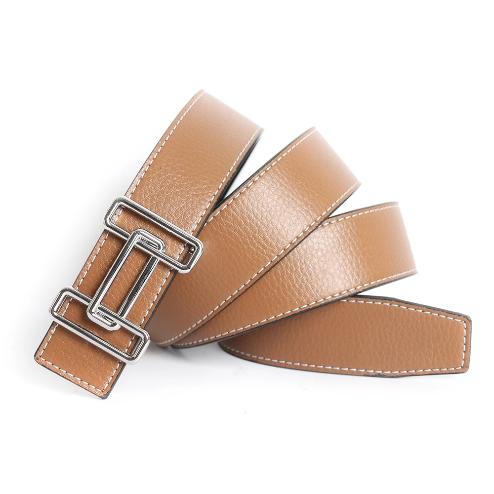 Luxe Pin Gesp Riem Heren Koeienhuid Vrouwen Echt Echt Leren Jurk Riem Voor Jeans Tailleband Blauw