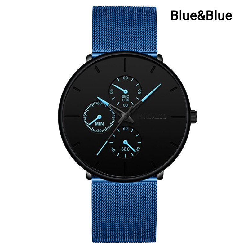 Mannen Mode Horloge Mannen Business Casual Ultra-Dunne Horloge Heren Rvs Mesh Riem Quartz horloge Klok: Blue Blue