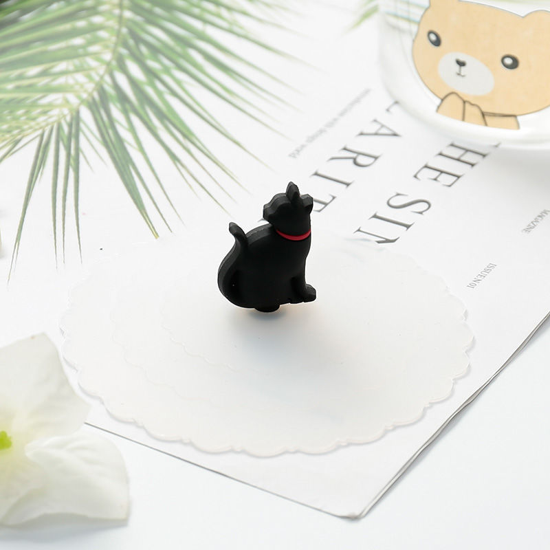 Juego de tazas de café de vidrio con forma de gato negro, taza de té con forma de Animal, estilo japonés Kawaii, para el hogar, 250 ml: Black Cat Lid