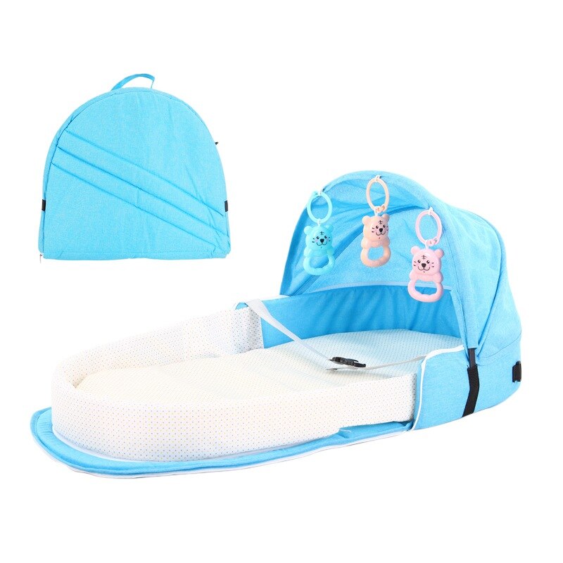 Bærbar bassinet til baby foldbar baby seng rejse solbeskyttelse åndbar spædbarn sovekurv med legetøj