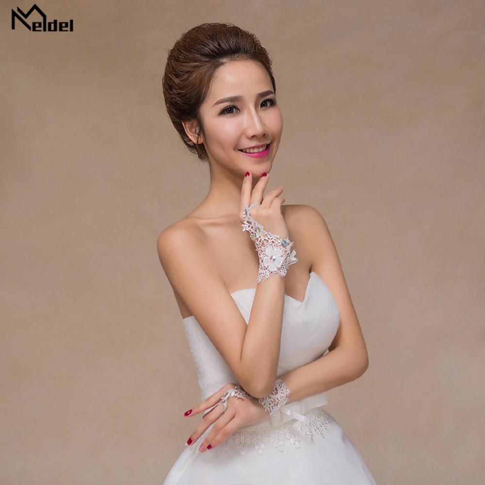Guantes Blancos cortos de cristal de para boda, guantes nupciales elegantes