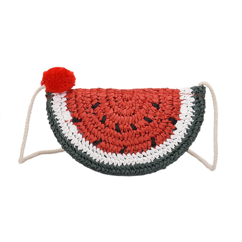 Kids Straw Portemonnees En Handtassen Cute Fruit Watermeloen Mini Crssbody Meisjes Rotan Coin Pouch Baby Pures En Tassen: red