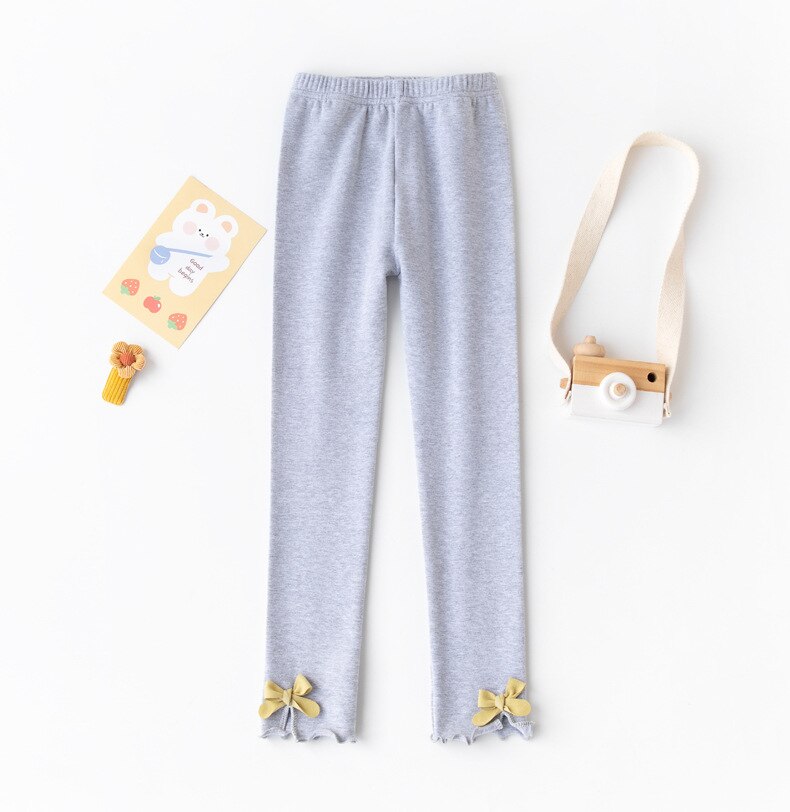 2022 spring girls' leggings Korean style children's pants Colorful big bow girls' pants: gray / 130(6-7T)