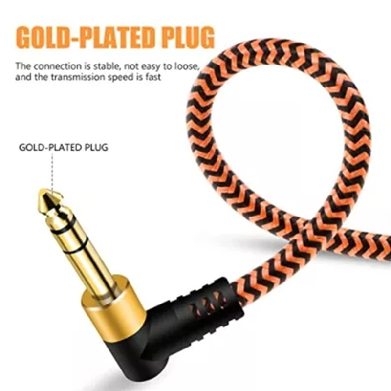 Cable de instrumento TRS de 1/4 pulgadas, Cable de interconexión de Audio estéreo con conector macho de ángulo recto de 6,35mm, Compatible con graves, teclado, mezclador, amplificador