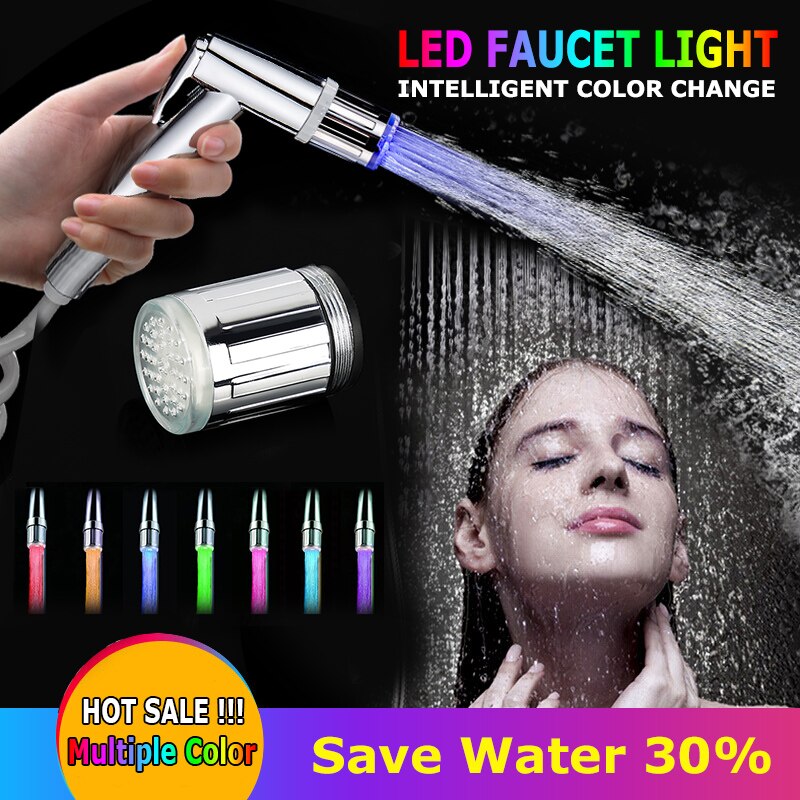changeante lueur lumière-up LED robinet d'eau cuisine robinet de douche robinet lumineux buse tête salle de bain lumière 3 couleur 7 couleurs