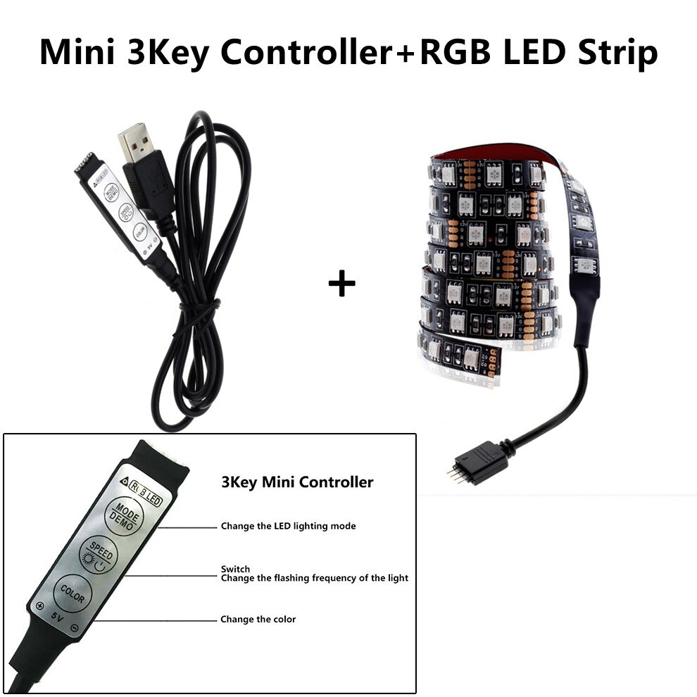 USB LED Strip 5V SMD5050 RGB Verwisselbare LED TV Achtergrond Verlichting 50CM 1M 2M 3M 4M 5M DIY Flexibele LED Licht: With 3Key Controller / 400CM 240LEDs