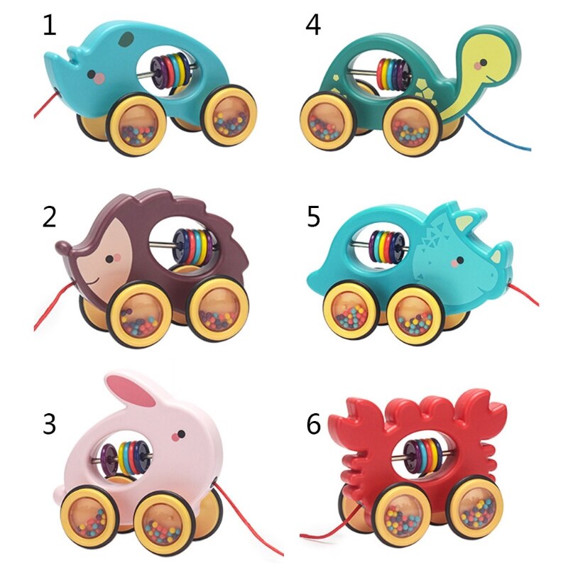 Juguete de cuerda de tracción para coche de bebé, sonajeros para vehículos de arrastre, educativos