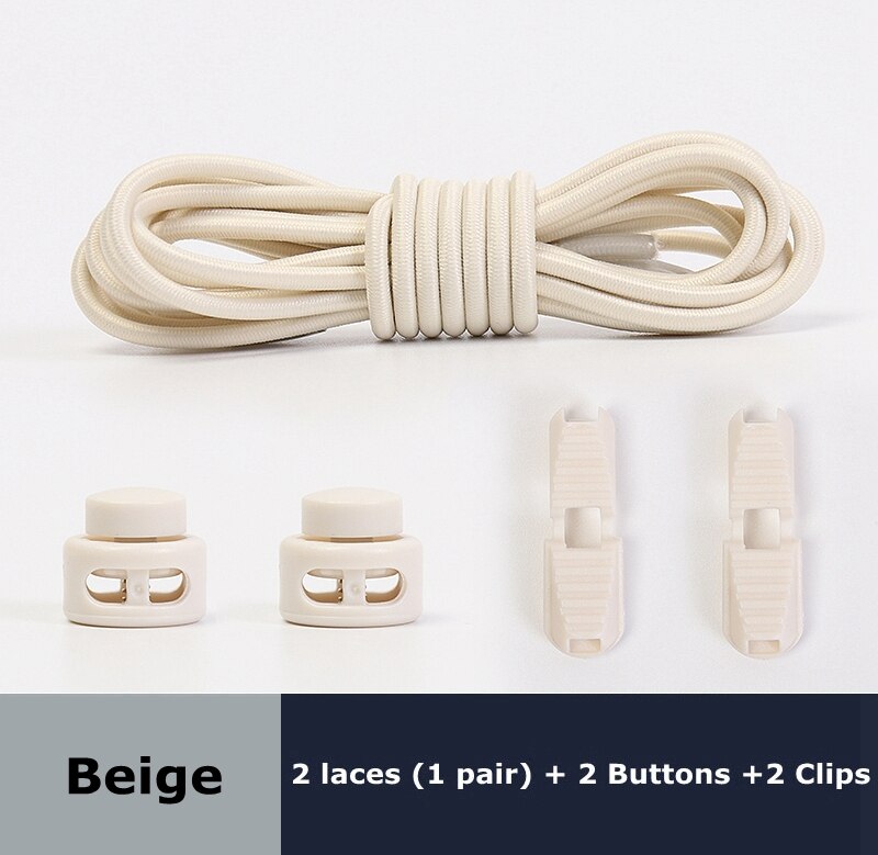 Cordones elásticos redondos de primavera, cierre de plástico de rápido uso en 1 segundo, sin cordones, adecuados para todos los cordones para perezosos, 1 par: Beige