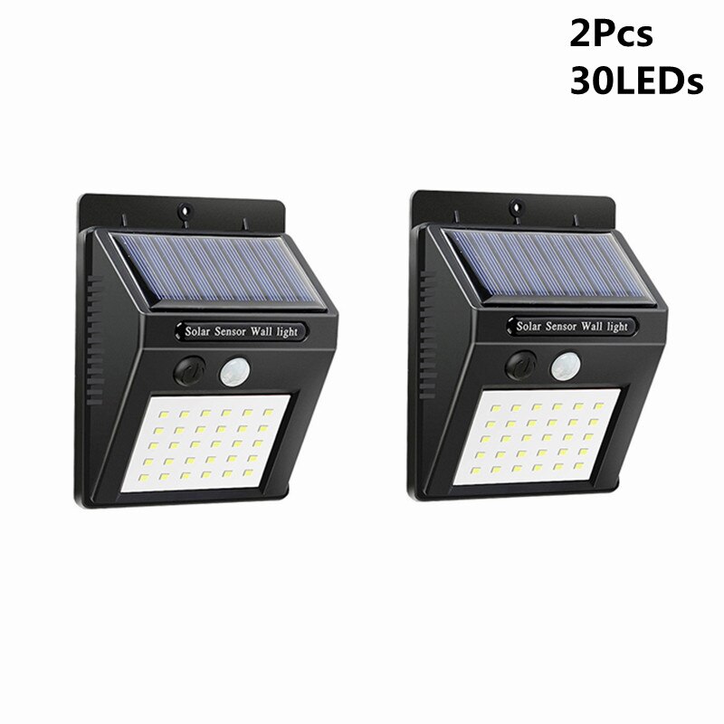 Solar Led Light Outdoor Solar Lamp PIR Motion Sensor Wall Light Waterproof Solar Powered Sunlight for Street Garden Decoration: 2Pcs 30Leds