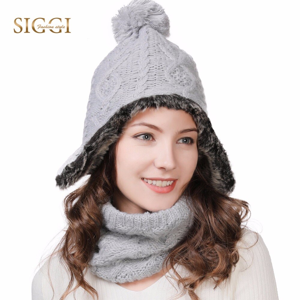 Fancet kvinder vinter bomber hat sæt varm uld blød pompon øreklap hatte solidt tørklæde balaclava søde afslappede kasketter hatte 89216