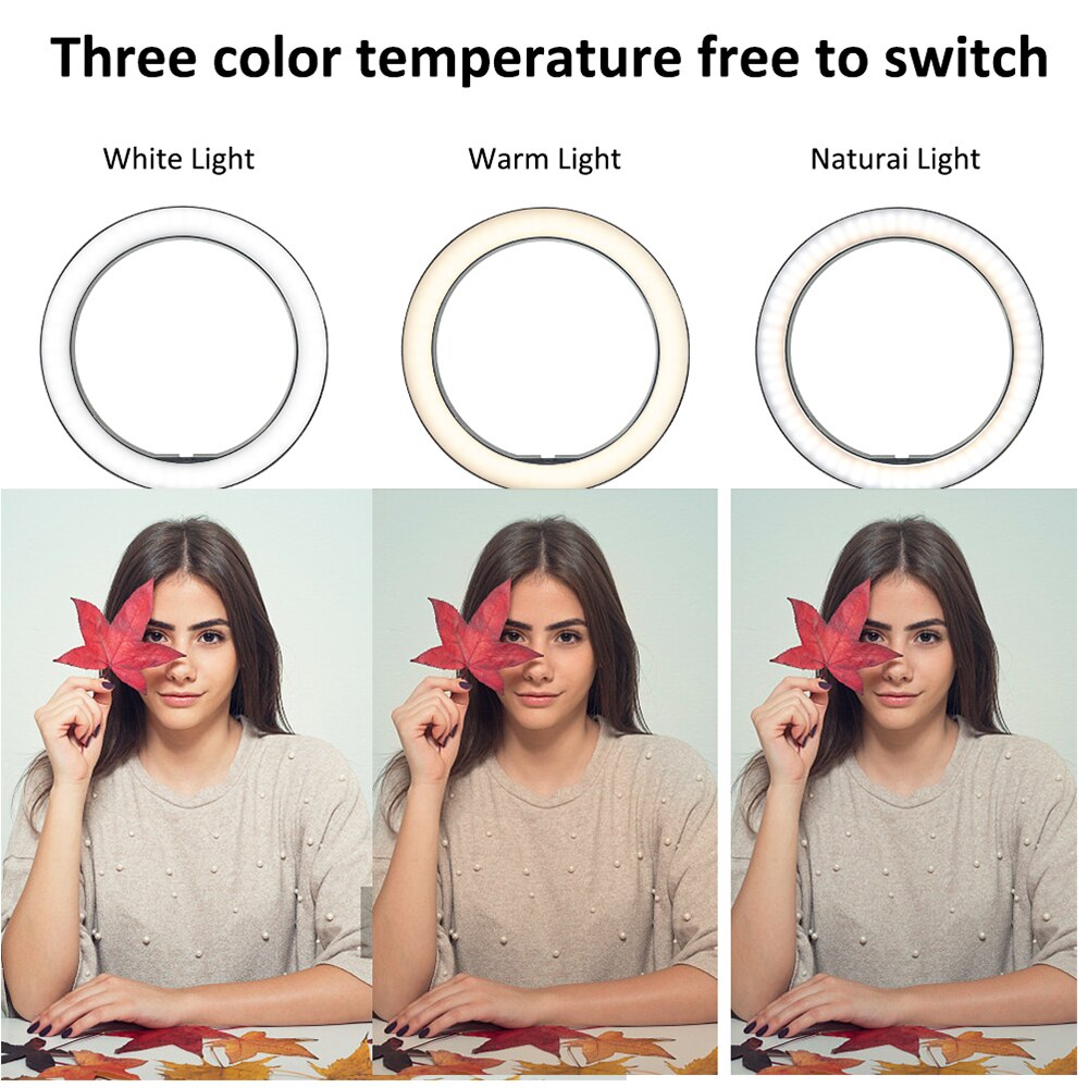 Pode ser escurecido LED Ring Light com Tripé Selfie 10 Polegada USB Lâmpada Anel Anel Fotografia Luz de Preenchimento para Selfie Selfie/estúdio Telefone celular