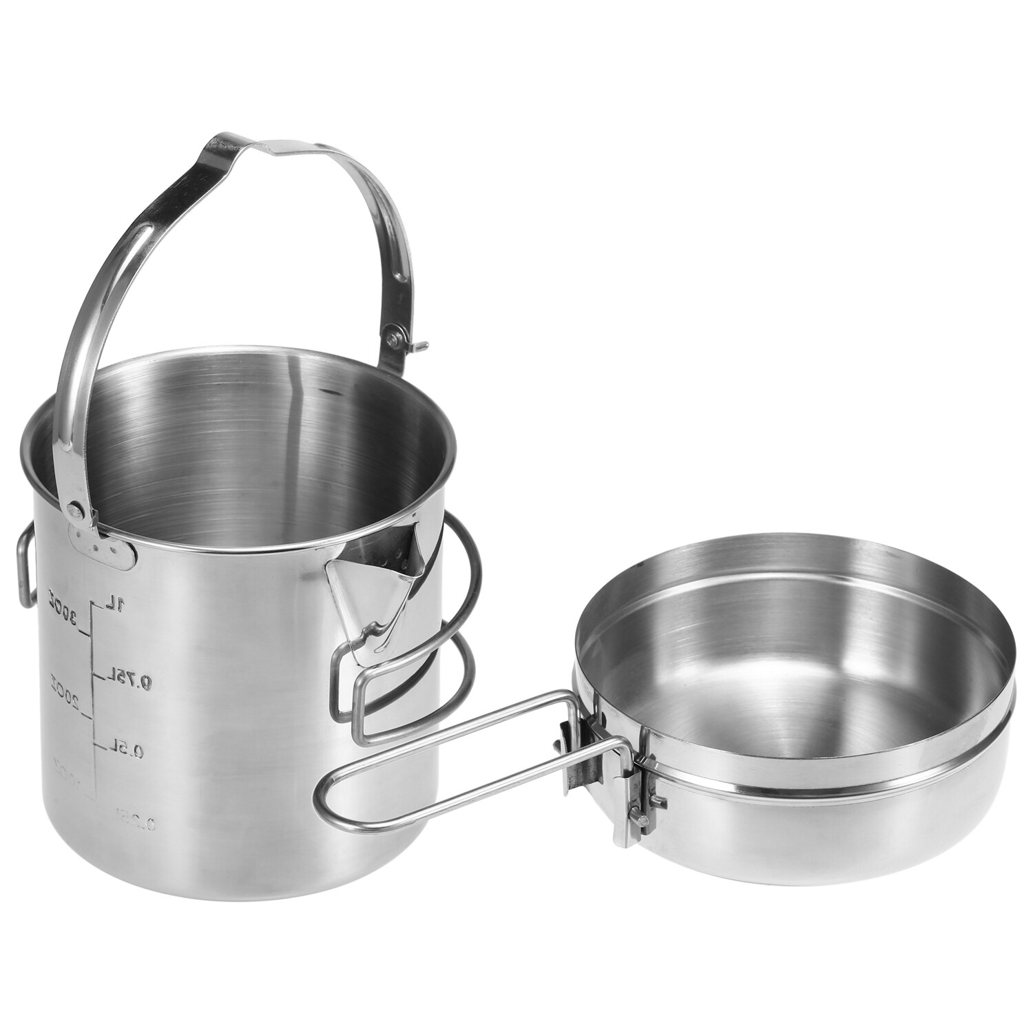 1L Camping Kettle Stainless Steel Cooking Kettle Camping Pot Portable Outdoor Camping Backpacking Pot with Foldable Handle
