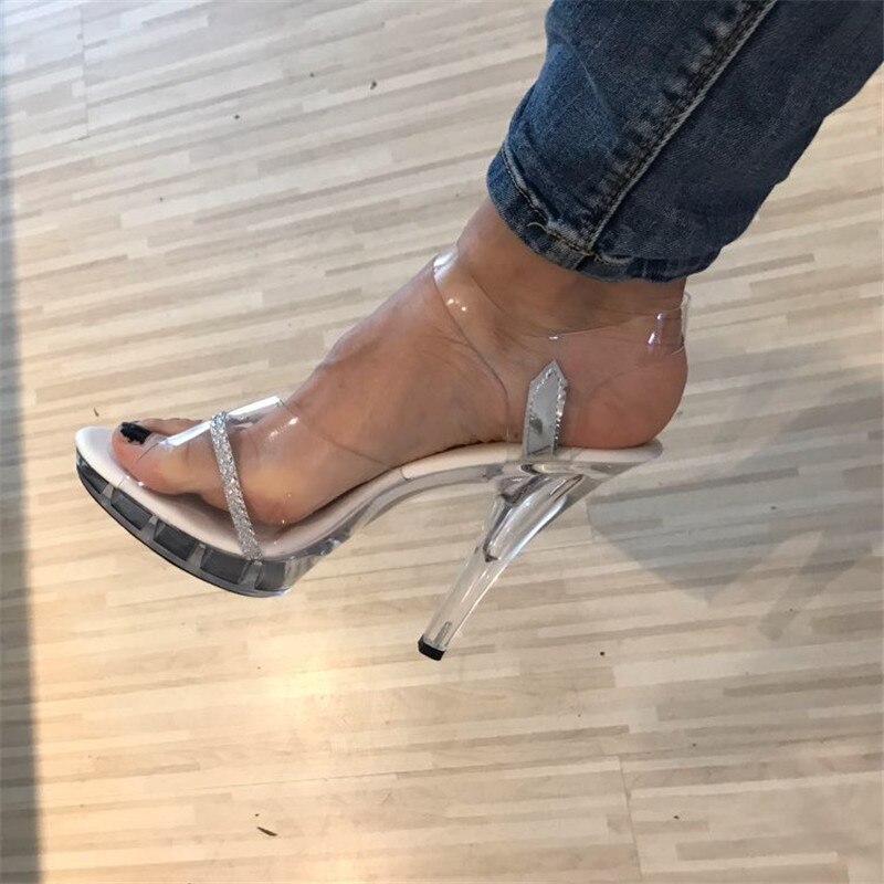 Prinsessenstijl doorzichtige 13cm open teen hoge hak plateau schoenen, sandalen, paaldans / model / bruidsschoenen
