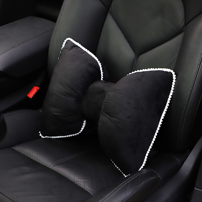 Bowknot Universal coche reposacabezas cuello almohadas transpirable lindo terciopelo cintura espalda apoyo cojín Interior del coche