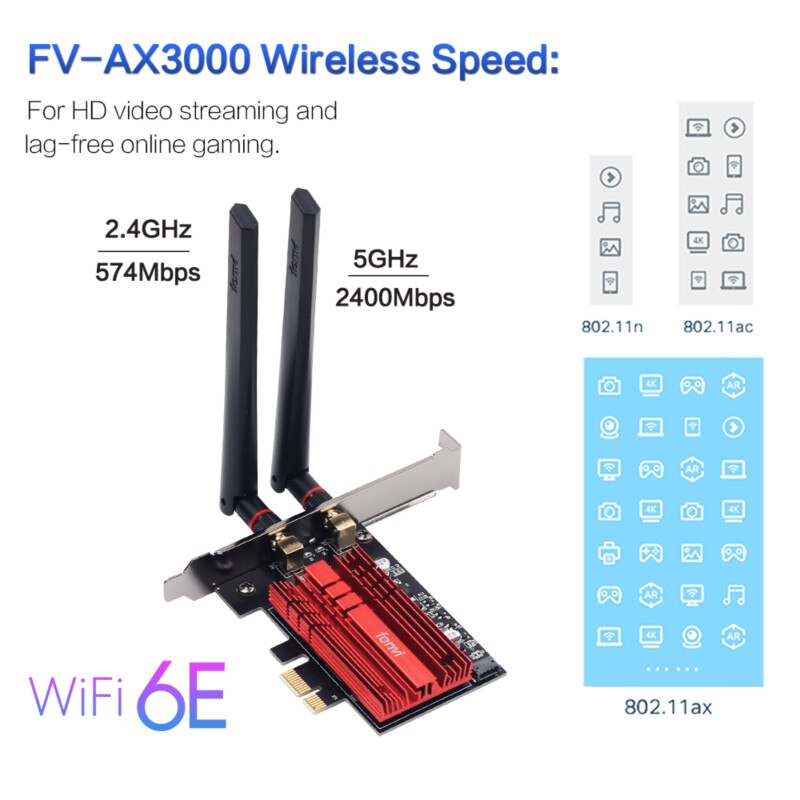 Fenvi Wi-Fi 6E Intel AX210 PCIe WiFi Adapter Dual Band 2,4G/5Ghz 3000Mbps 802,11 AX Bluetooth 5,2 wi-Fi 6 Karte Adapter Windows 10