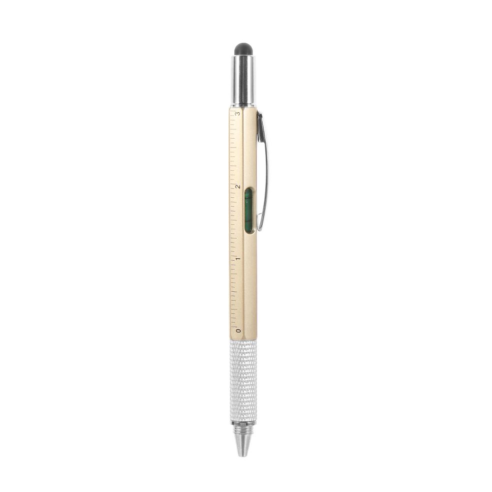 Multi-functional Capacitive Pen with Screwdriver Spirit Level Ballpoint Pen Mobile Phone Screen Touch Gadgets Construction Tools: gold