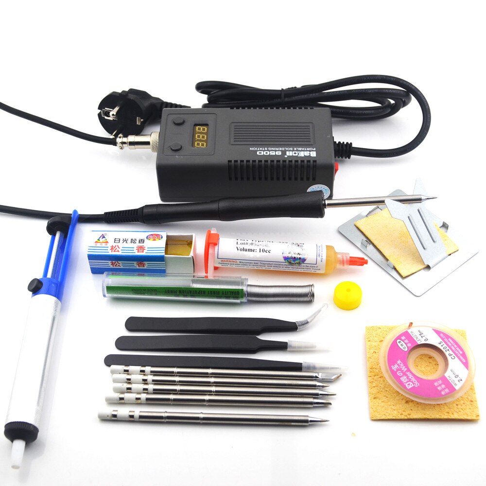 BAKON 950D 75W Mini portátil de soldadura de hierro Digital Estación de soldadura BGA kit con 6 uds/T13 punta (B K me BL B2 BC3 o BC2) 110-220v: 950D 559 SET 2
