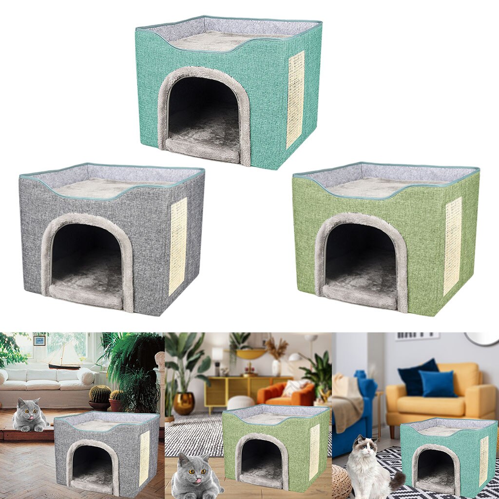 Lit pour chat pliable, résistant aux rayures, cachette pour chaton, grande grotte d&#39;hiver pliable pour chiot et chat d&#39;intérieur