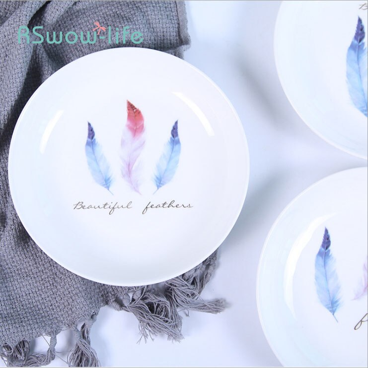 de plumas de platos domésticos estilo minimalista nórdico plato redondo suministros de cocina casera