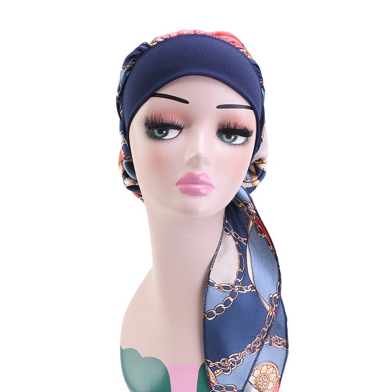 Women Chiffon Muslim Hijab Caps Flower Print Turban Bonnet Islamic Ladies Head Scarf Wrap Under Hijab Caps Turbante