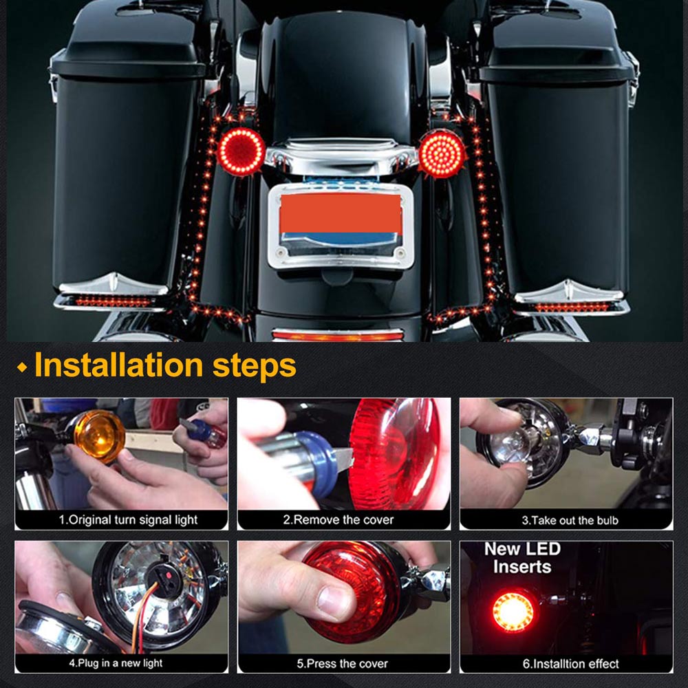 1Pair Motorcycle Led Turn Signals Kit for Harley Road Glide Touring Sportster with 1156 1157 Base White/Amber Led Turn Signal