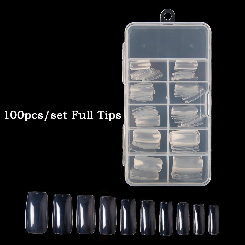 100 stks/set Transparante Full Valse Nagels Acryl UV Gel Franse False Nail Art Tips Manicure DIY Salon Kunstmatige Half Cover nagels: 100pcs Full Tips