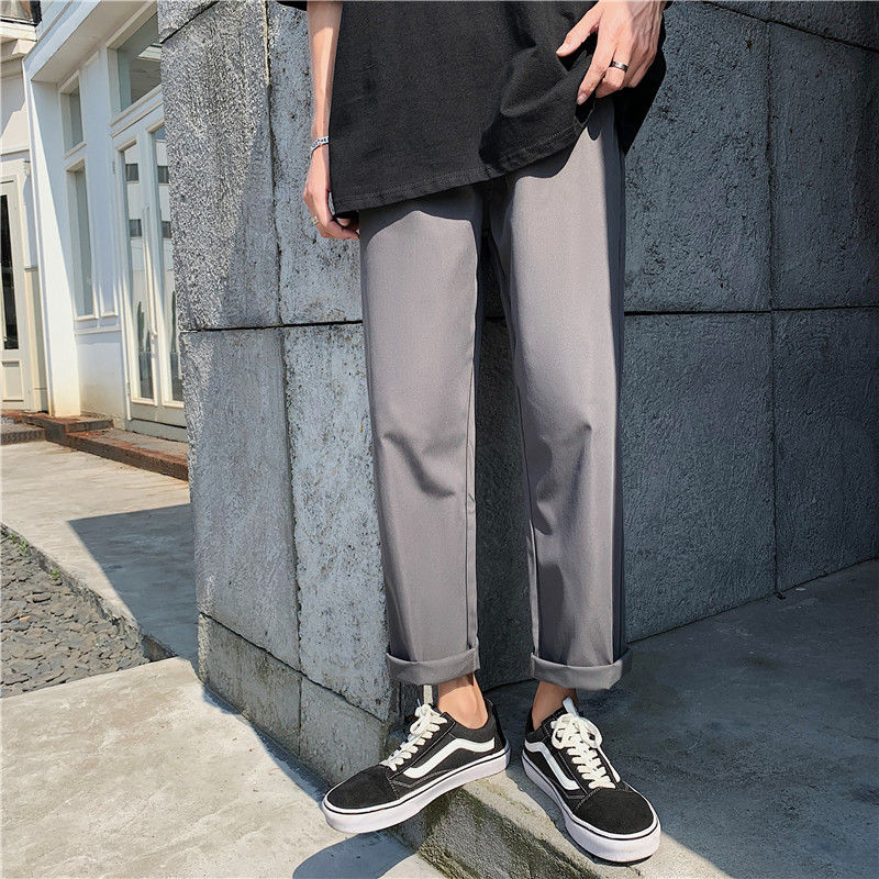Forår og sommer ungdom populære løse ensfarvede koreanske bukser afslappet vilde ni point bukser s -3xl: Grå / M