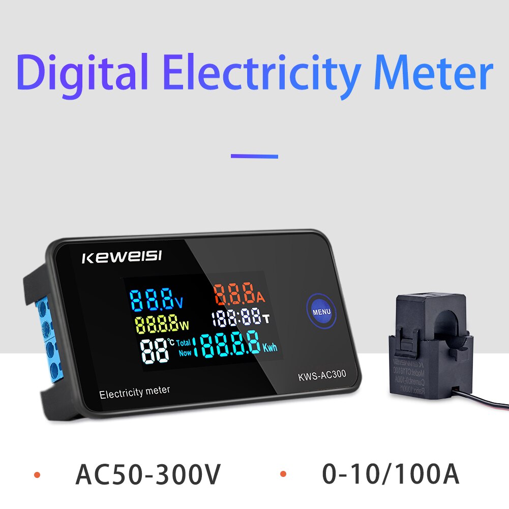 Digital Strom Energie Meter 6in1 Farbe Display AC 50-300V Starke Zähigkeit Elektrische Tragbare Amperemeter Voltmeter