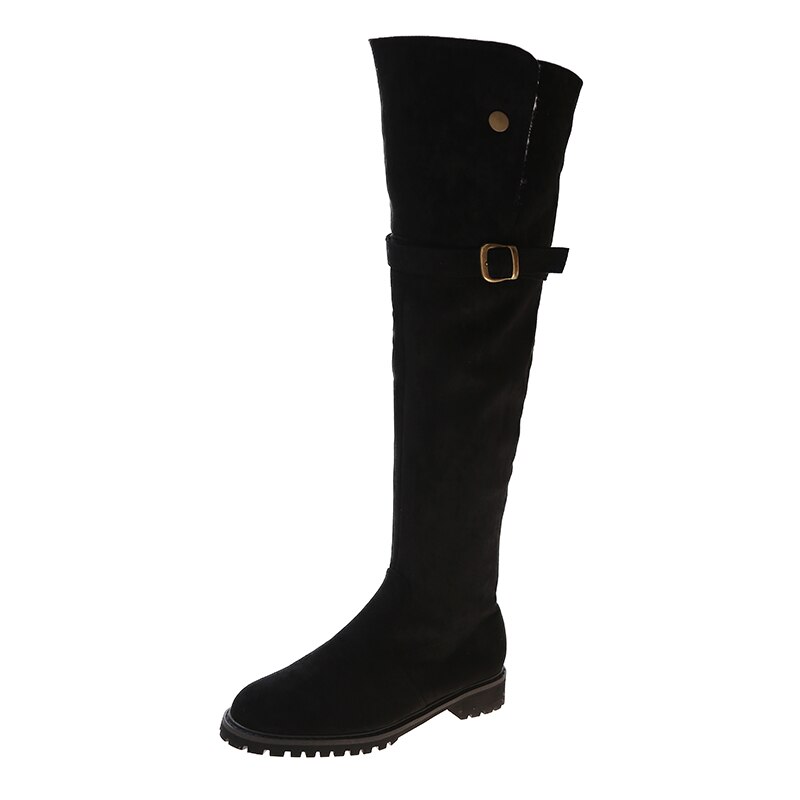 Women's Over The Knee High Boots Winter Plush Velvet Long Tube Suede Stretch Warm Fur Snow Boots Black Khaki Platform Shoes: Black / 39