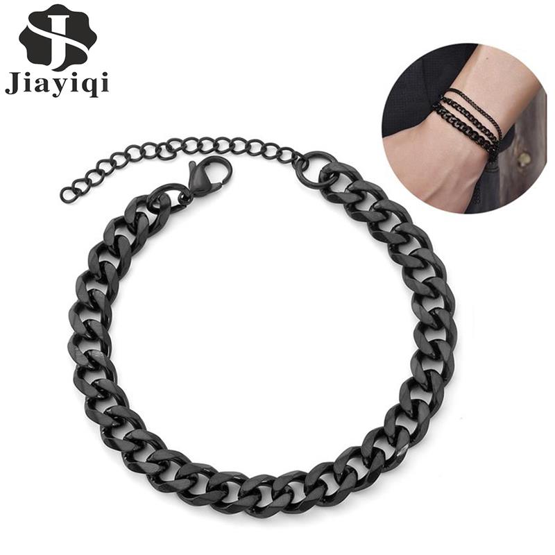 Jiayiqi Mode Cubaanse Ketting Armband Voor Mannen Vrouwen Rvs Mannelijke Sieraden 3/5/7Mm Verstelbare Bangle armbanden Op Hand