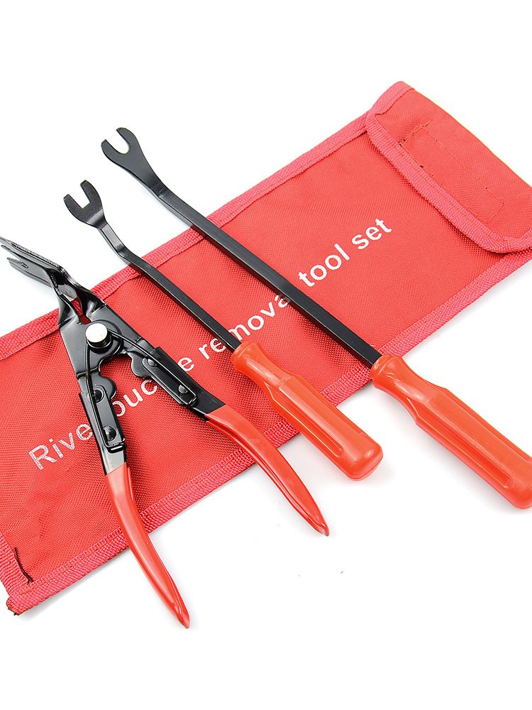 Red Car repair Auto Car Door Panel Remover Clip Trim Auto Fastener Pliers Puller Tool Retaining Clip Remover Pry Bar Tool: 3pcs Removal