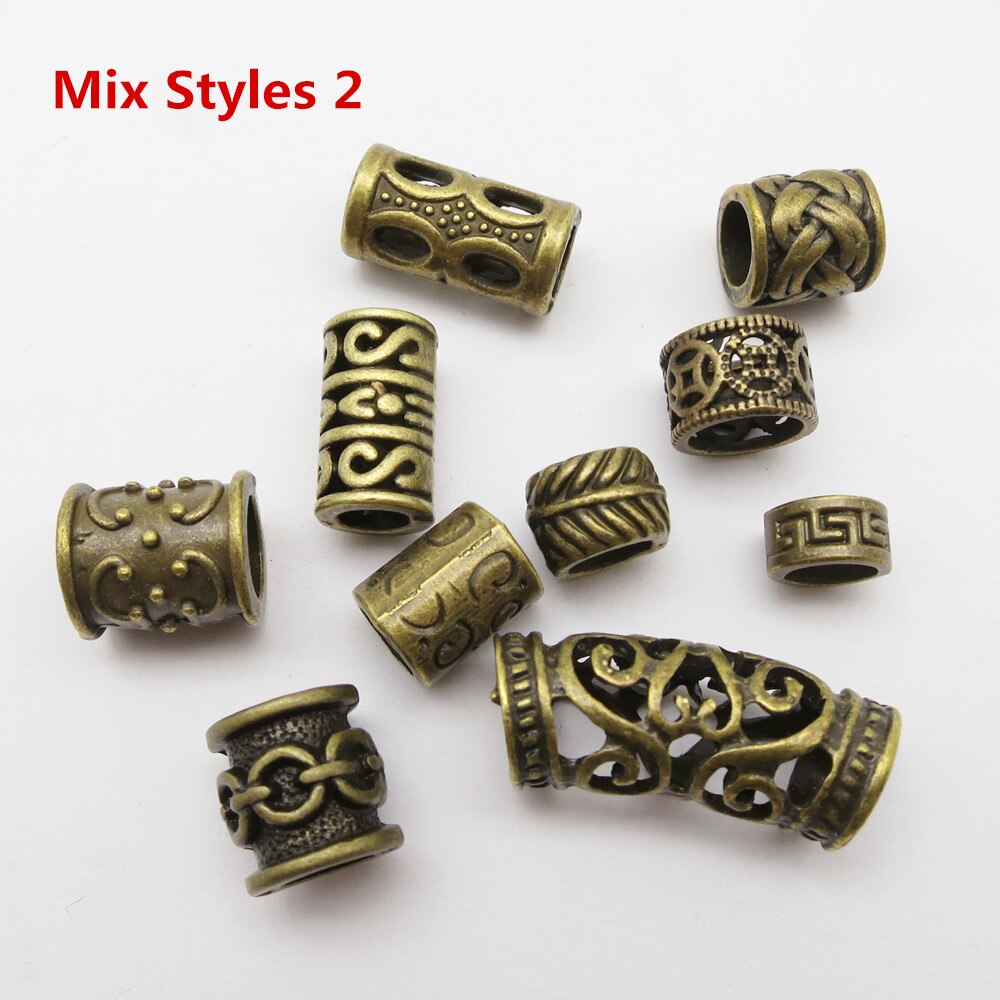 10 Stks/pak Brons Viking Verschillende 10 Stijlen Haar Vlecht Dread Baard Dreadlock Kralen Ringen Buis Voor Haar Accessoires