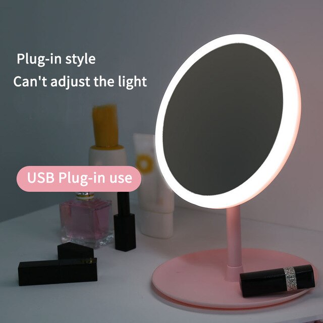 Maquillaje LED espejo USB Smart Touch Control iluminado maquillaje vanidad Stand Up escritorio anillo espejo de luz Led para espejo de tocador almacenamiento: Round A