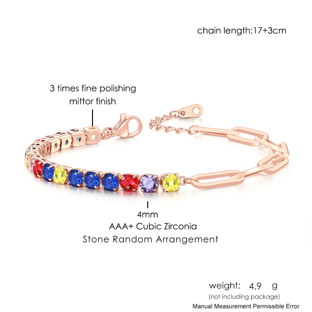 Braccialetti da Tennis multicolori regolabili per le donne signore matrimonio arcobaleno colorato zircone braccialetto di fascino mano catena gioielli DZH043: Argento antico placcato