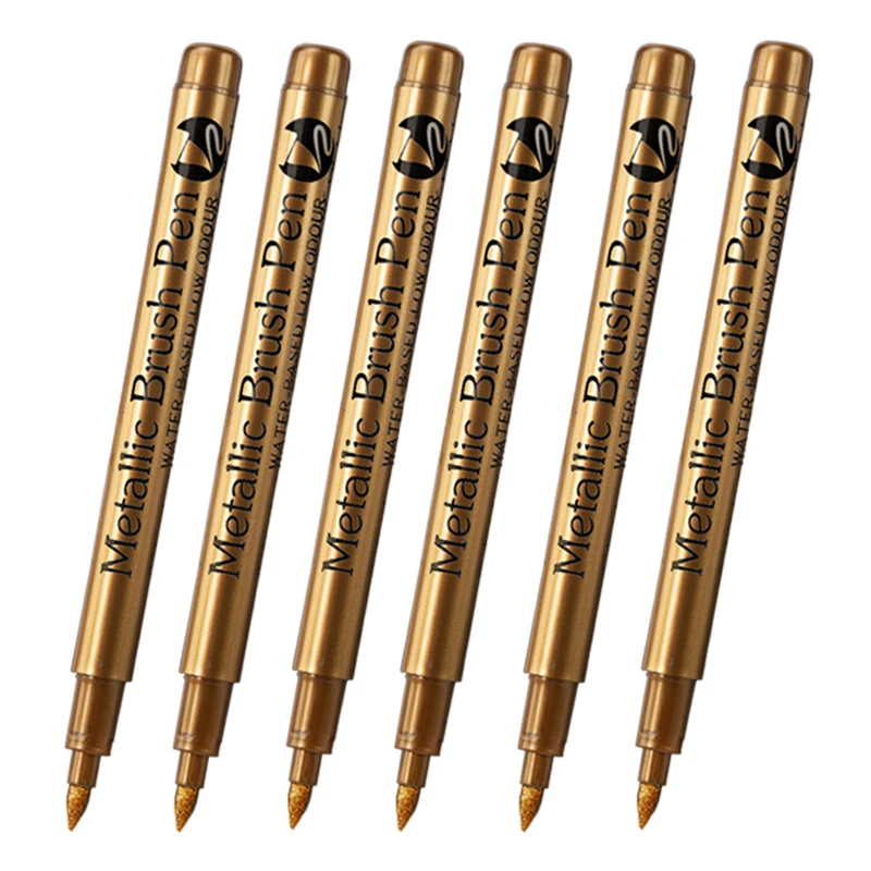Stylos marqueurs de peinture métallique, brosse, couleur or argent, marqueur d'art Permanent pour artisanat Manga, fournitures de papeterie pour Scrapbooking, 6 pièces: Bourgogne