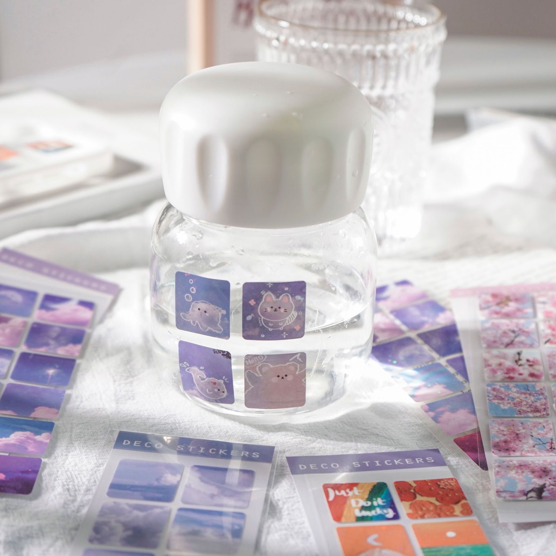 Stickers Bullet Journal Stationery Aesthetic Stickers Glitter Cloud Sakura Scrapbooking DIY Craft Shiny Stickers For Phone