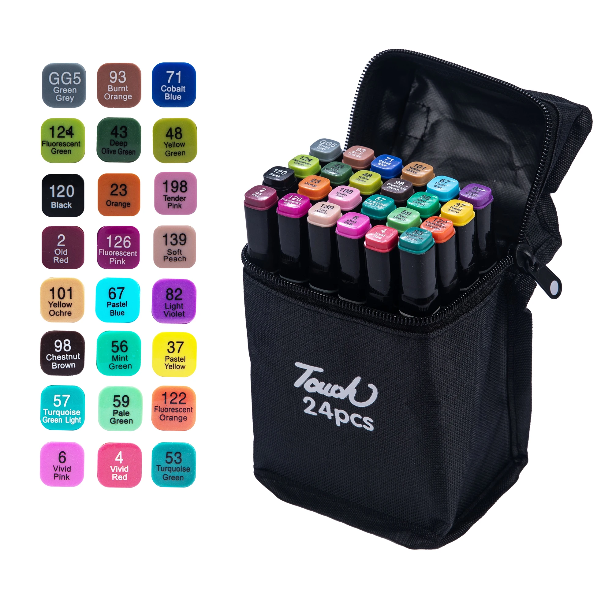 Juego de marcadores de dibujo de doble cabeza, 24-80 colores, pinceles suaves, Graffiti, Manga, boceto, Alcohol, marcador a base aceitosa, suministros de pintura: BLANCO