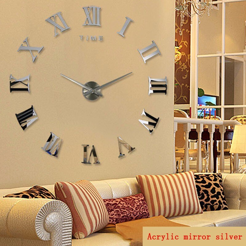 Woondecoratie grote romeinse spiegel moderne kwarts klokken woonkamer doe-het-zelf wandklok sticker horloge