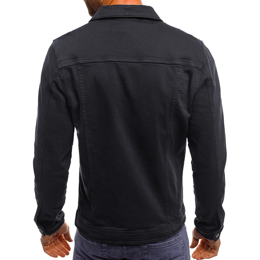 Denim Jas Heren Jas Casual Black Denim Jas Katoen Turn-Down Kraag Lange Mouwen Denim Bomber Jassen Voor Man