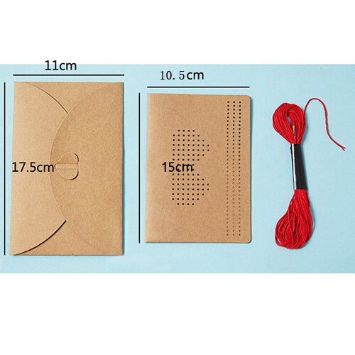 1set Heart Kraft Paper Greeting Card Invitation Card DIY Sewing Love Embroidery Blessing Paper Cards Handmade Party Wedding: double heart