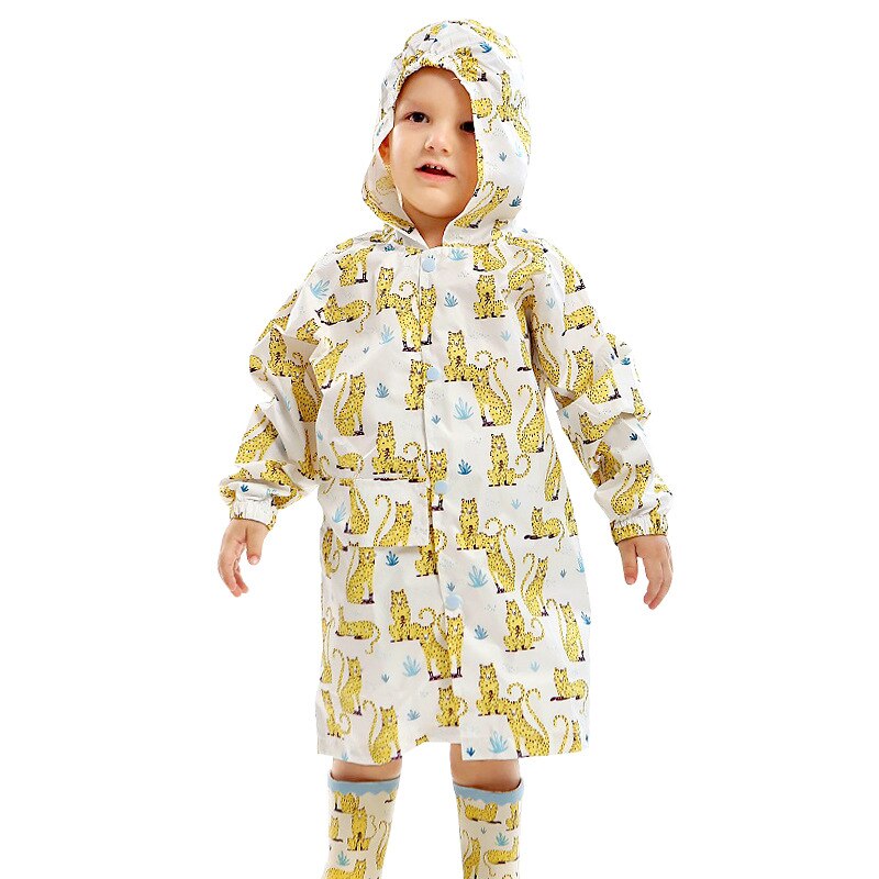 Paraguas para niños, chubasquero para niños con dibujos animados, chubasquero infantil para niños y niñas, impermeable primario para bebés, elástico sl: White-leopard / M
