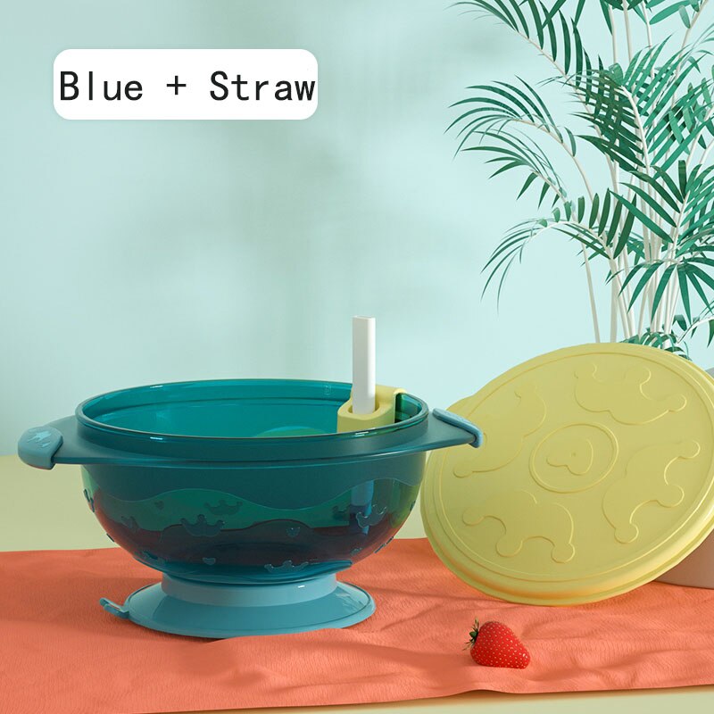 Bébé Paille Bol à Soupe Avec Couvercle Silicone Assiette Formation Complémentaire Bol de Nourriture Pour Bébé accès: 2