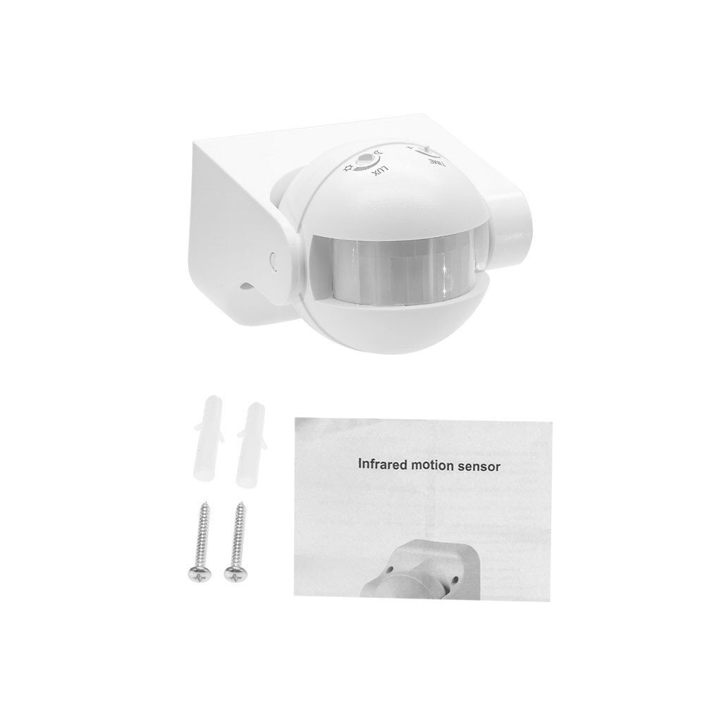 AC 110V-240V PIR Infrared Motion Sensor Switch 180 Degree Motion Detection Delay Time Adjustable Waterproof for Outdoor Indoor: White