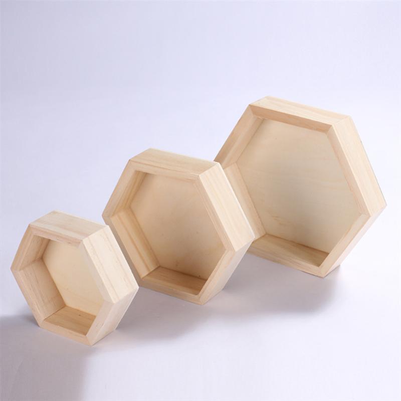 3 stk /1pc træ smykker opbevaringsbokse armbånd halskæde display bakke plade sekskant trækasser arrangør fade bakke