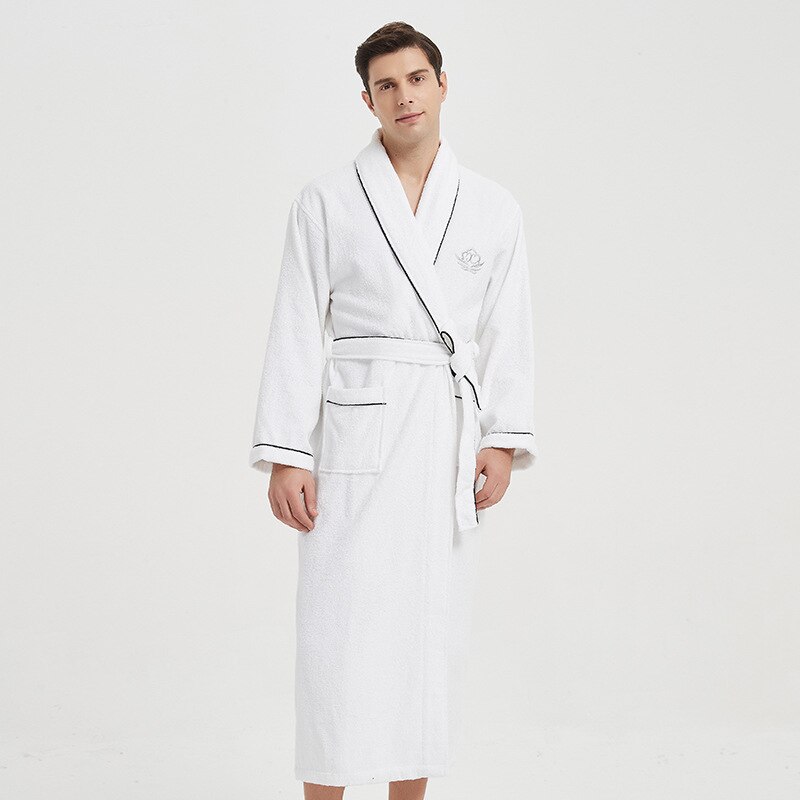 Peignoir d&#39;hiver en tissu éponge pour homme, 100% coton, très épais, , luxueux, couleur unie