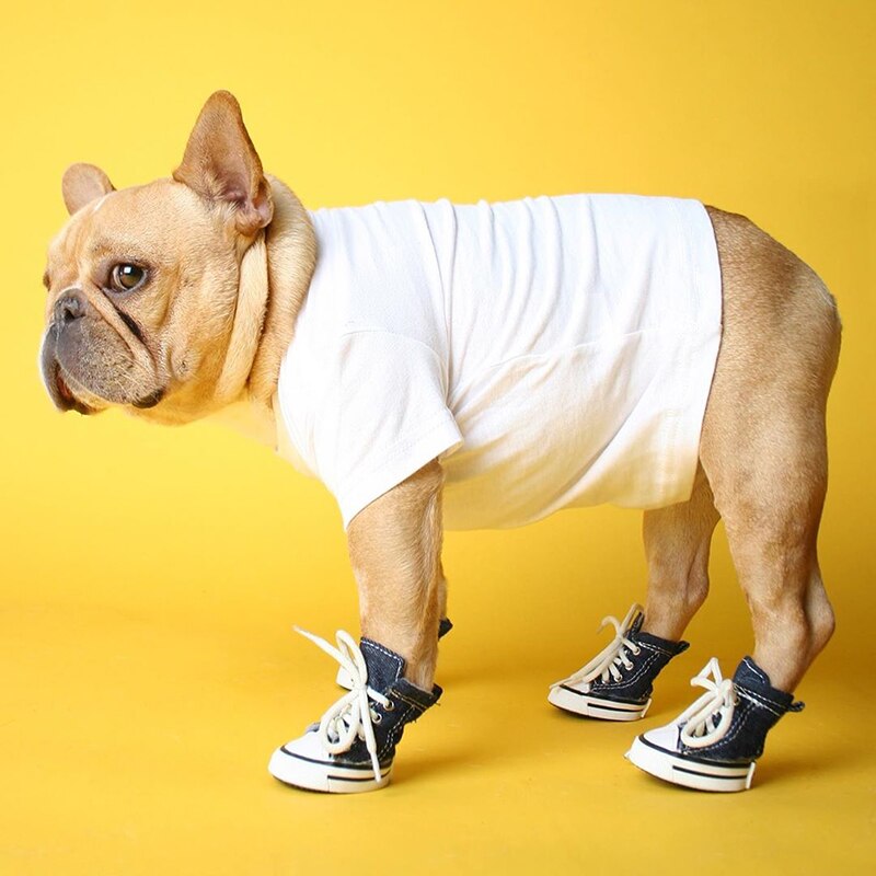 Zapatos para perros de tela vaquera azul, zapatos clásicos para perros pequeños y medianos, calzado deportivo para exteriores antideslizante, botas para perros, Bulldog Francés, Pug