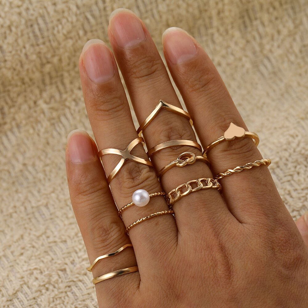 IFMIA 6 sztuk/zestaw Punk Ring Finger minimalistyczny gładkie złoto/czarny geometryczne metalowe pierścionki dla kobiet dziewczyn Party biżuteria Bijoux Femme: IF1570001839-1